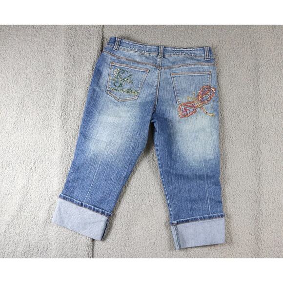 Fubu Jeans Womens 9/10 Denim Jeweled Rhinestone Cropped Y2K Vintage Hong Kong - Picture 2 of 10
